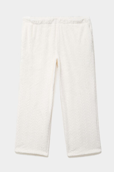 Pantalon effet velours d&eacute;tails torsades blanc femme grande taille