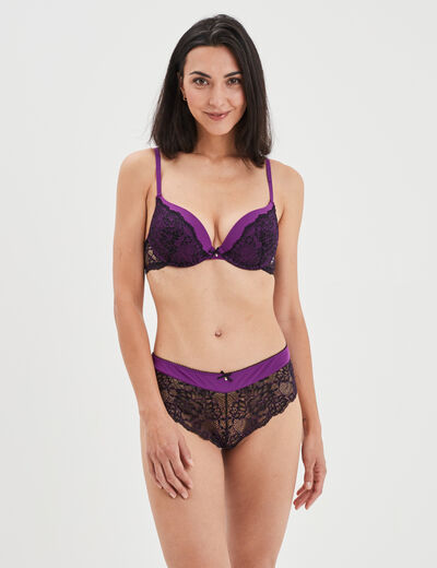 Shorty en micro dentelle violet femme
