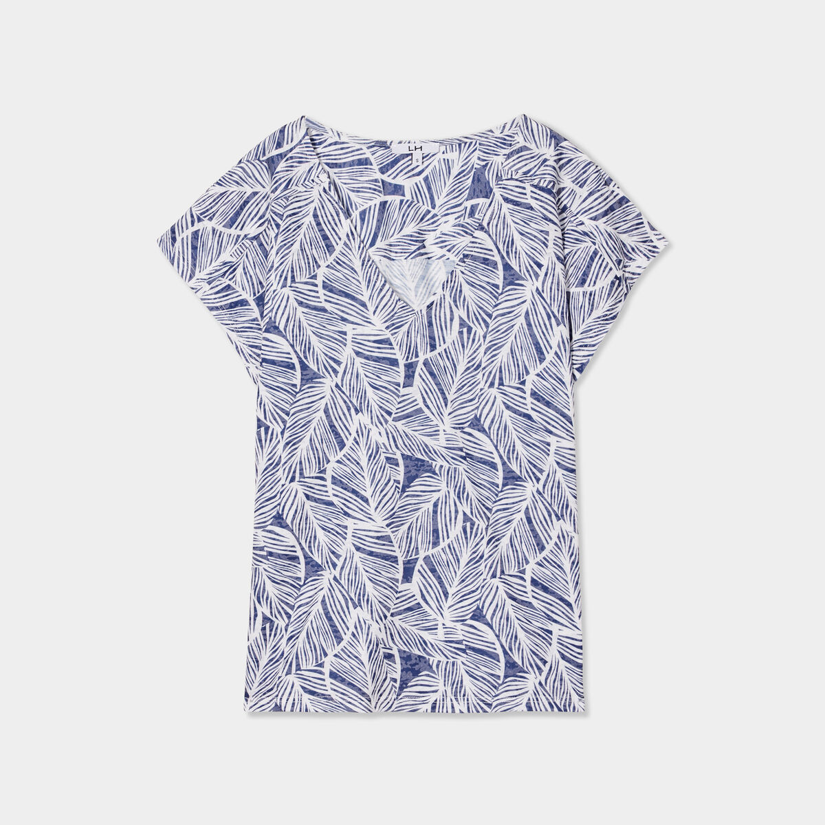 T-shirt col en V manches courtes bleu gris femme