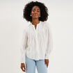 Blouse droite col tunisien coton blanc femme