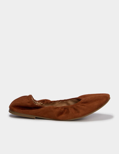 Ballerines &eacute;lastiqu&eacute;es effet su&eacute;dine marron femme