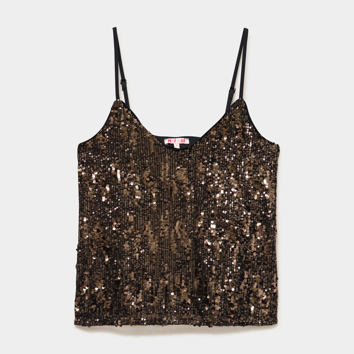 D&eacute;bardeur &agrave; sequins bretelles col V couleur cuivre femme