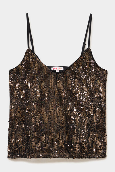 D&eacute;bardeur &agrave; sequins bretelles col V couleur cuivre femme