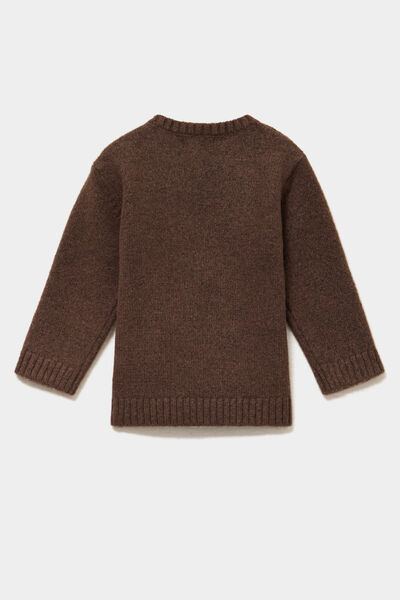 Pull col rond boutons &eacute;paule marron fonc&eacute; b&eacute;b&eacute; gar&ccedil;on