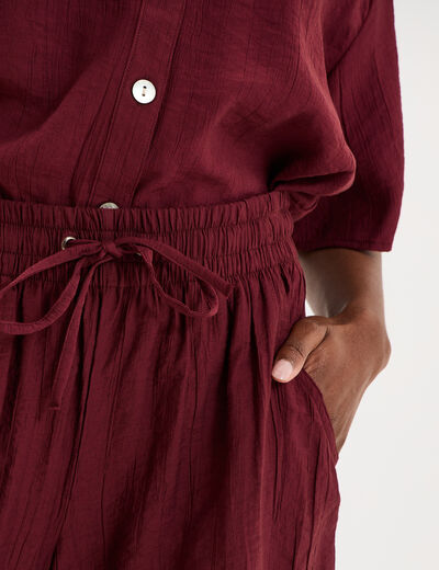 Short droit fluide taille &eacute;lastiqu&eacute;e bordeaux femme
