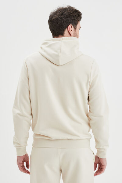Sweat molleton à capuche hoodie ecru homme