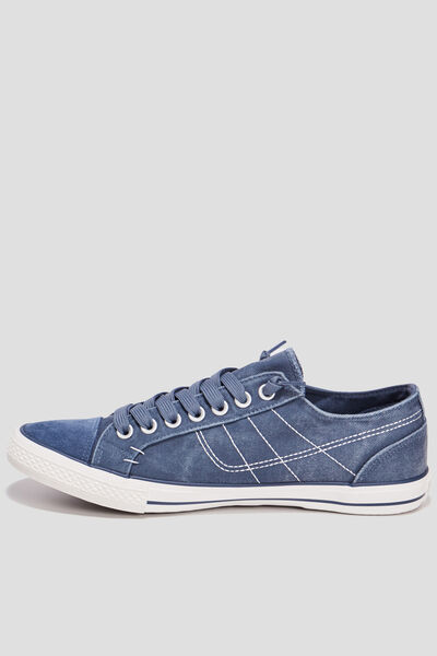 Baskets basses en toile &agrave; lacets bleu homme
