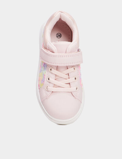 Tennis basses à scratchs et sequins rose fille