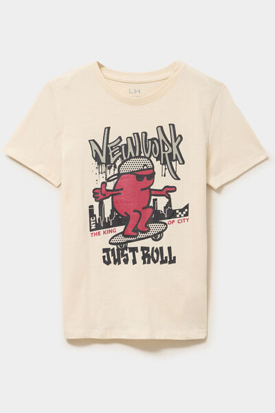 T-shirt manches courtes coton ecru gar&ccedil;on
