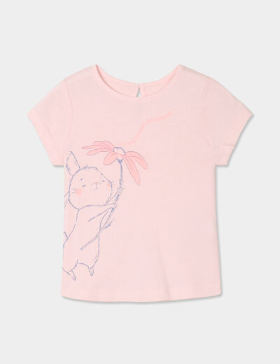 T-shirt manches courtes coton rose clair bébé fille