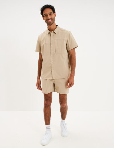 Chemise d&eacute;perlante droite stretch beige homme