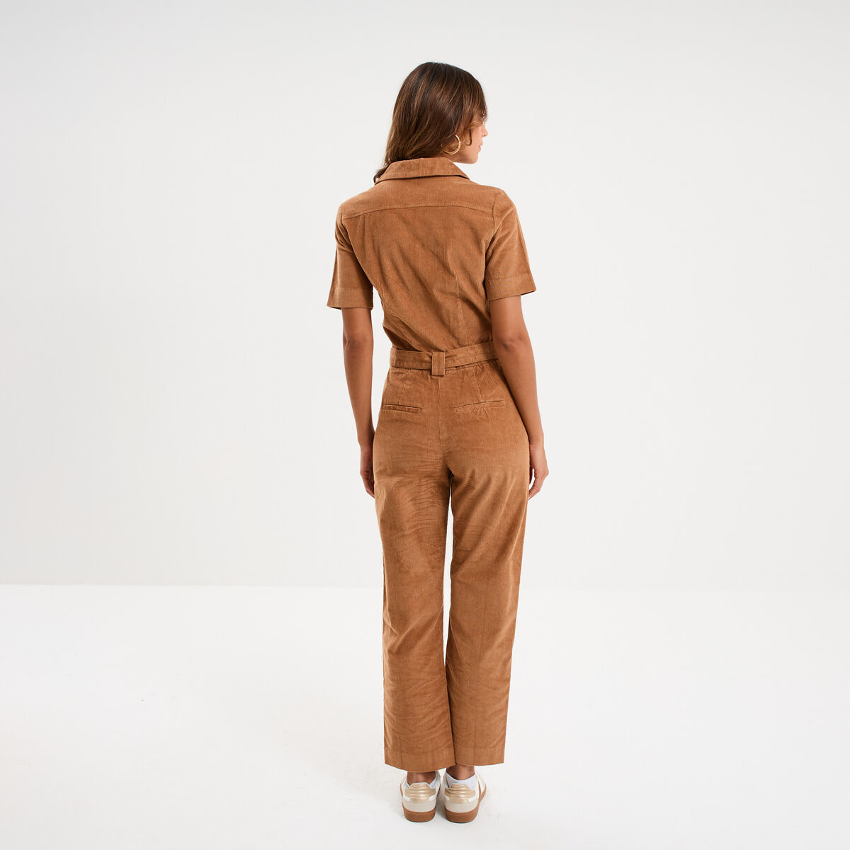 Combinaison pantalon cropped en velours beige femme