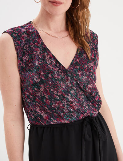 Robe fluide col cache-coeur ceinturée noir femme