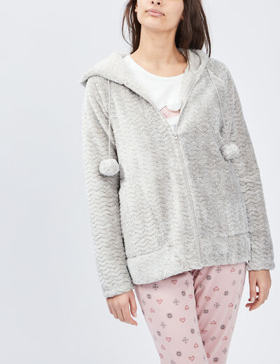 Veste de pyjama effet velours &agrave; capuche gris femme