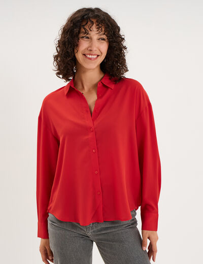 Chemise fluide manches longues rouge femme
