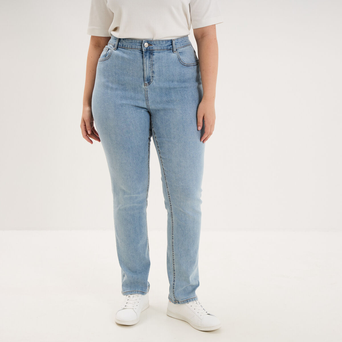 Jeans droit taille haute denim triple stone femme grande taille