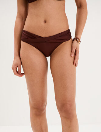 Bas de maillot de bain effet torsad&eacute; marron femme