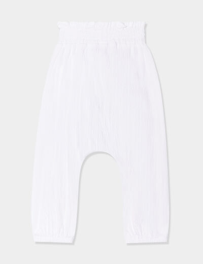 Pantalon fluide taille smockée blanc bébé fille