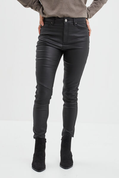 Pantalon biker enduit slim Liberto noir femme