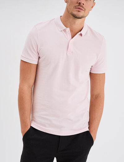 Polo manches courtes bords contrastés rose clair homme