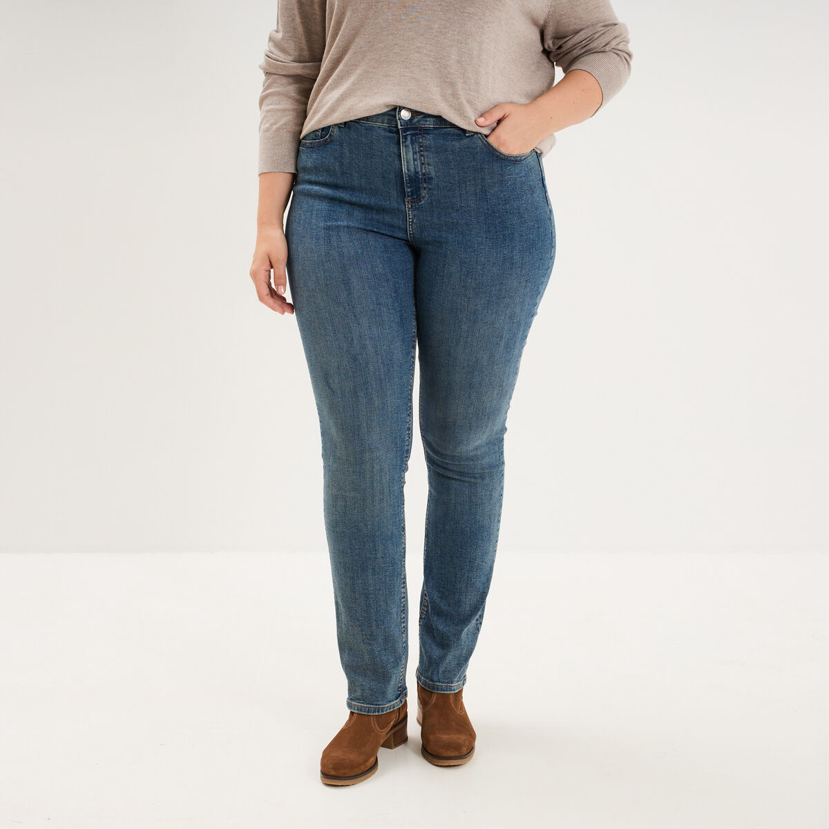 Jeans droit taille haute denim dirty femme grande taille