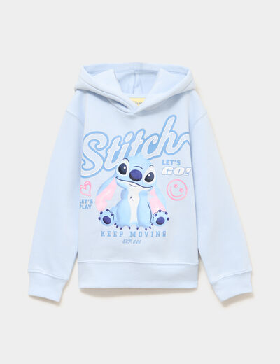 Sweat hoodie droit Stitch bleu ciel fille