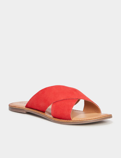 Mules brides croisées en cuir Kickers rouge femme