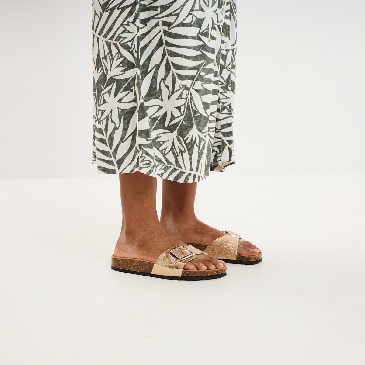 Mules avec boucles jaune or femme