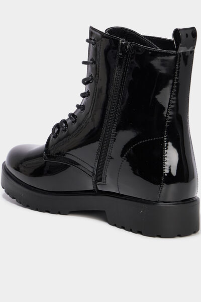Boots vernies &agrave; lacets talons noir femme