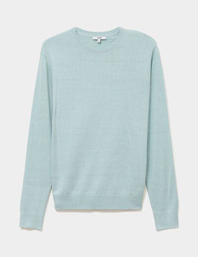 Pull droit col rond coton m&eacute;lang&eacute; bleu gris homme