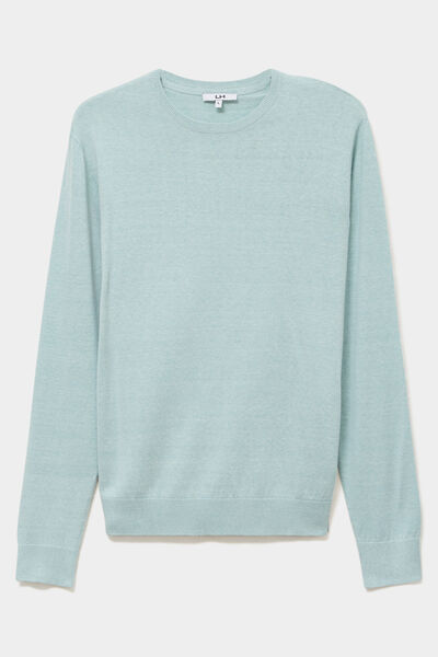 Pull droit col rond coton m&eacute;lang&eacute; bleu gris homme