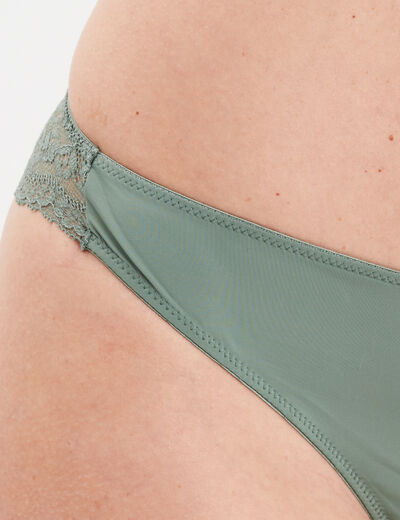 Tanga avec micro dentelle vert kaki femme