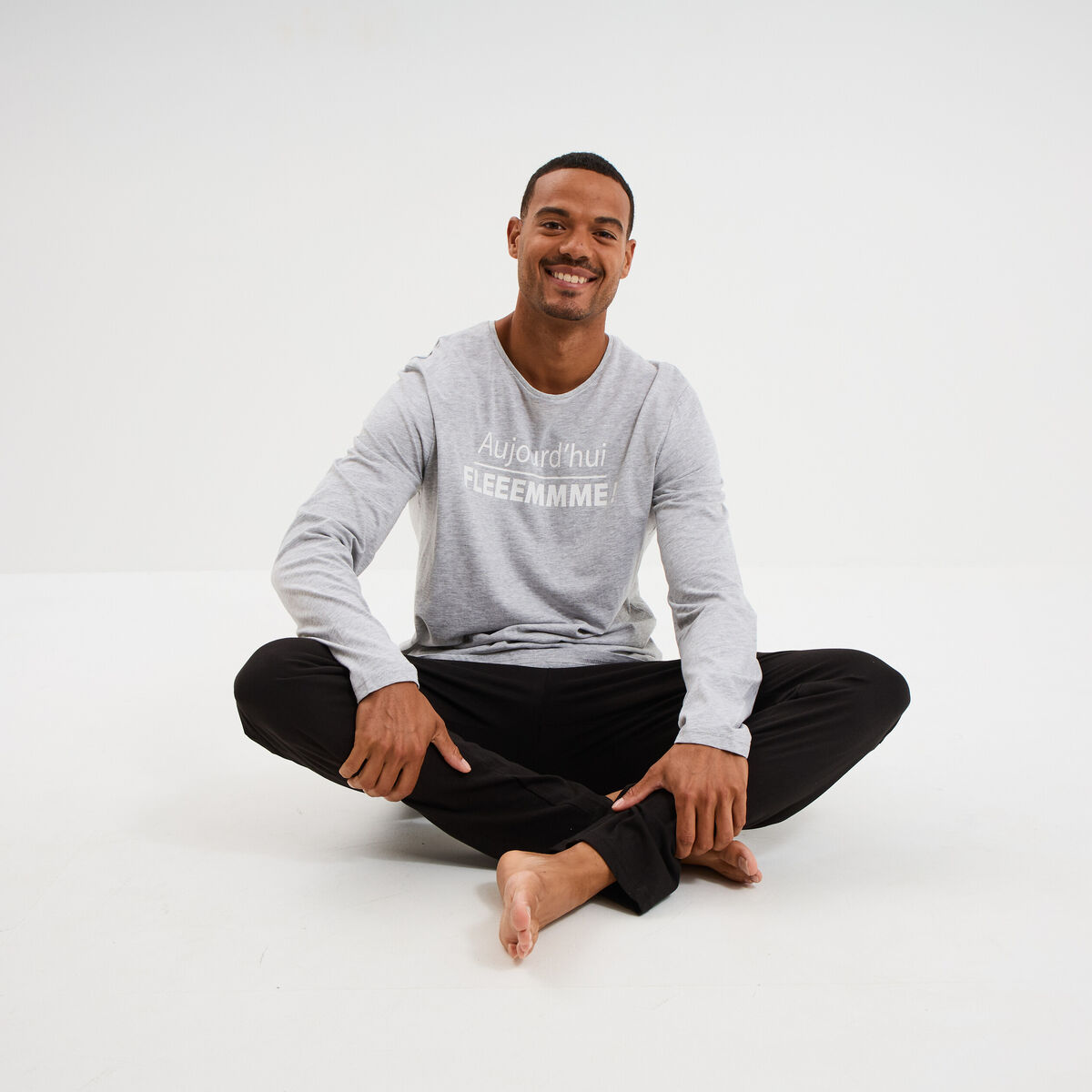 Ensemble pyjama 2 pièces coton gris clair homme