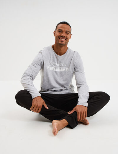 Ensemble pyjama 2 pièces coton gris clair homme