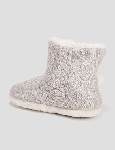 Chaussons bottines avec pompons gris femme