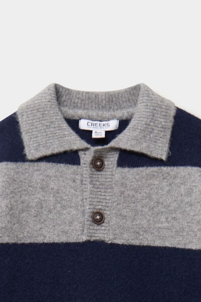 Pull col polo manches longues bleu canard gar&ccedil;on
