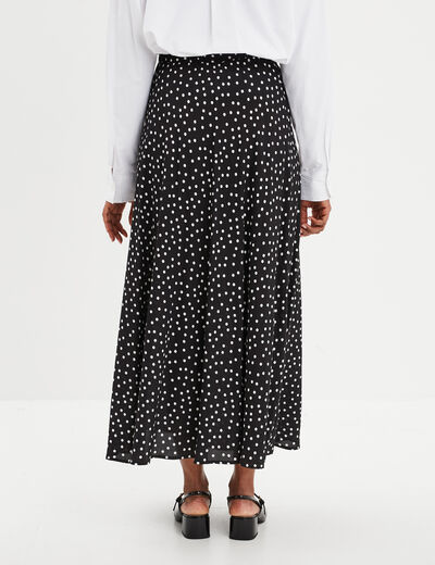 Jupe midi patineuse effet satin noir femme