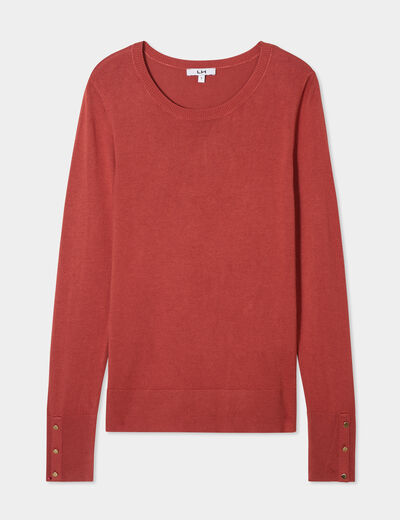 Pull col rond boutons aux poignets vieux rose femme
