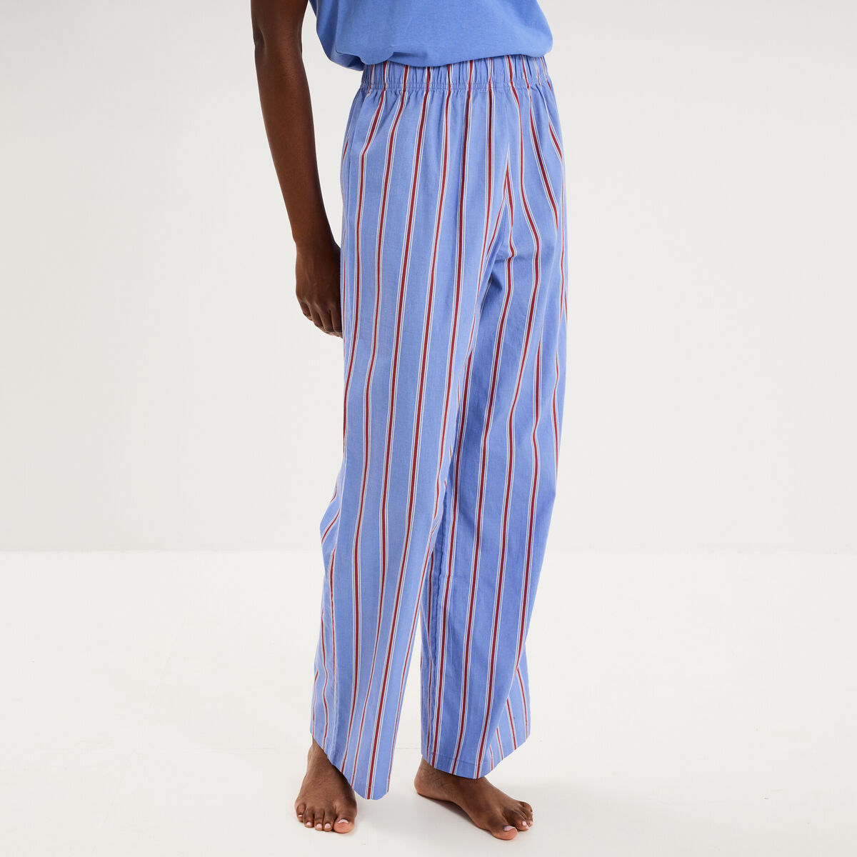 Pantalon de pyjama droit coton bleu femme
