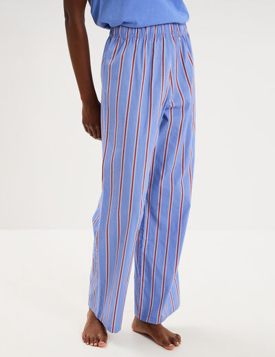 Pantalon de pyjama droit coton bleu femme
