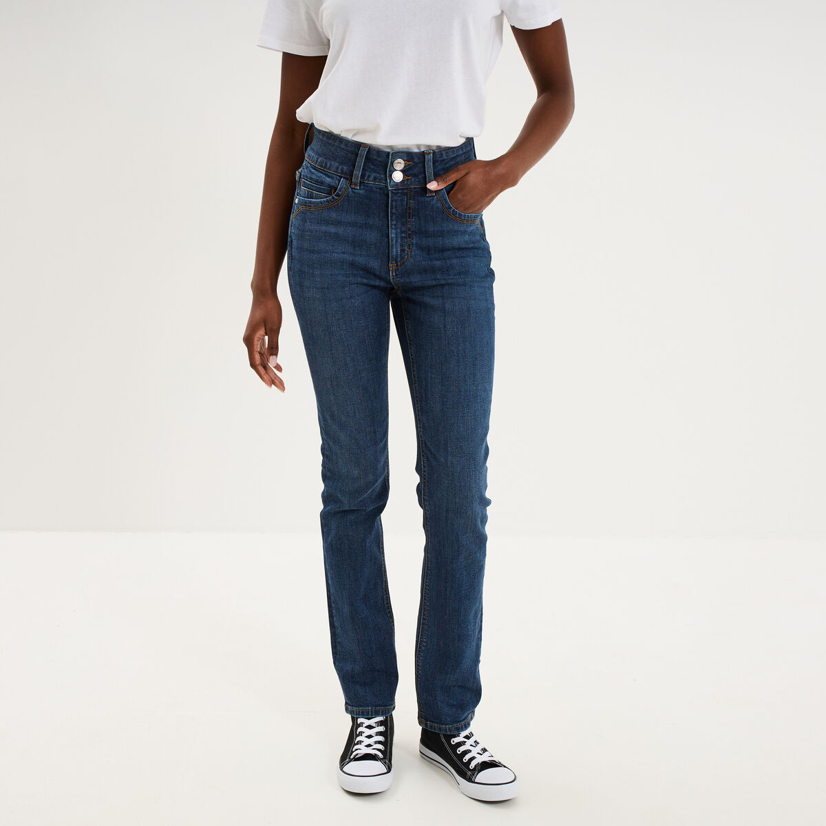 Jean denim droit en coton denim brut femme