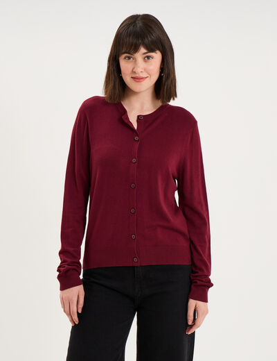 Gilet col rond manches longues bordeaux femme