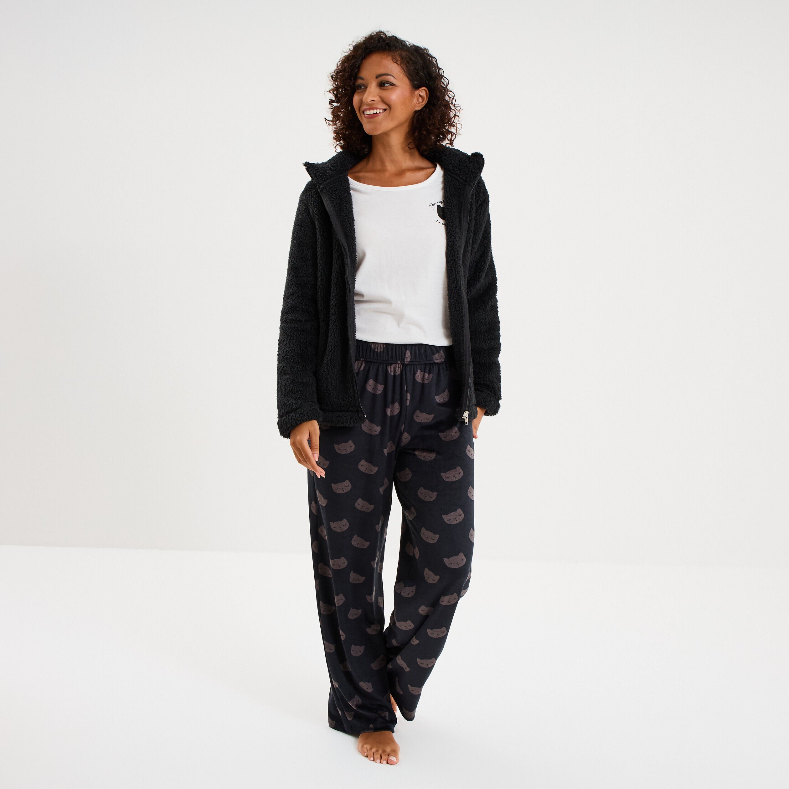 Ensemble pyjama 3 pièces effet polaire noir femme LH