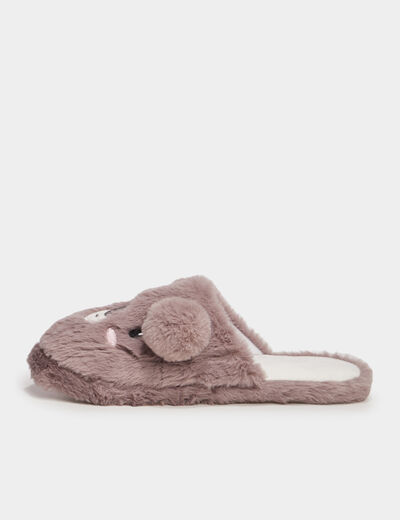 Chaussons mules fausse fourrure mauve femme