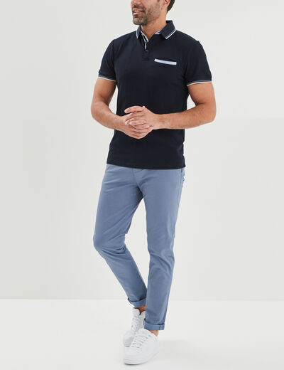 Polo piqu&eacute; manches courtes coton bleu marine homme