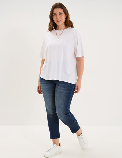 T-shirt col rond manches courtes coton blanc femme grande taille