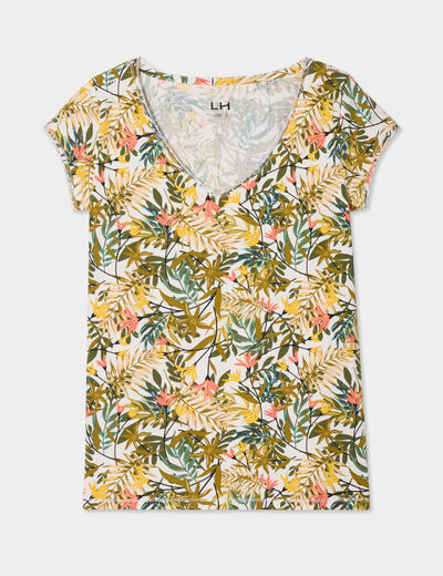 T-shirt col V droit manches courtes blanc femme
