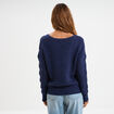 Pull ajour&eacute; col en V manches longues bleu femme