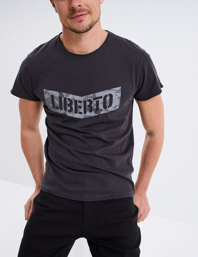 T-shirt manches courtes coton d&eacute;lav&eacute; gris fonc&eacute; homme