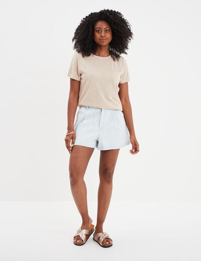 T-shirt col rond 1 poche manches courtes beige femme